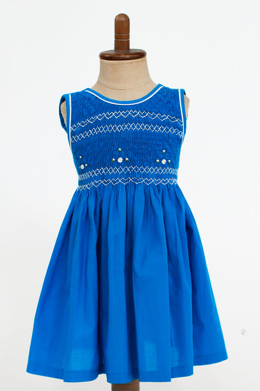 Hand-Smocked Dress Floral, Blueberry