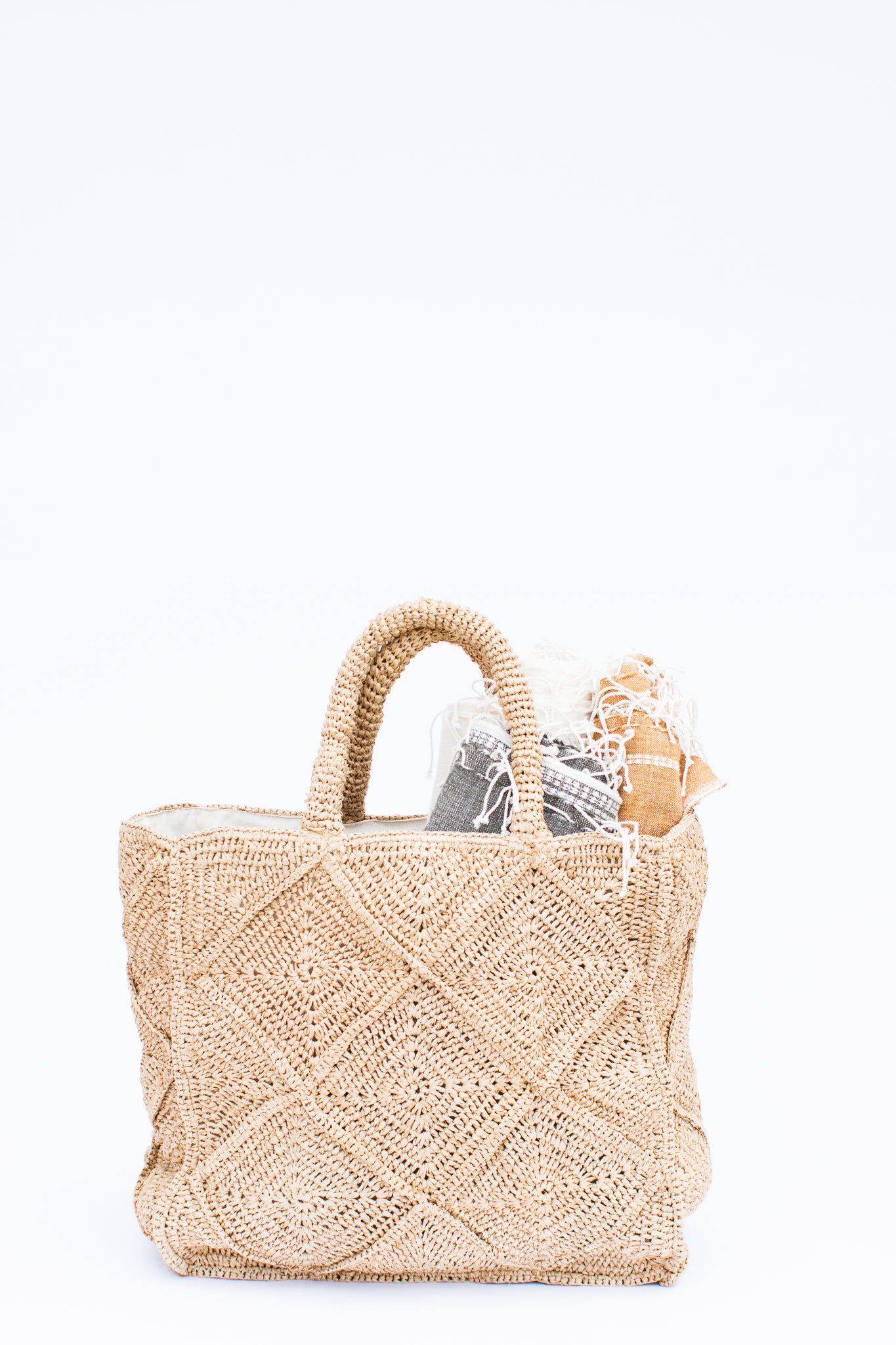 Tea-stained Raffia Tote Bag