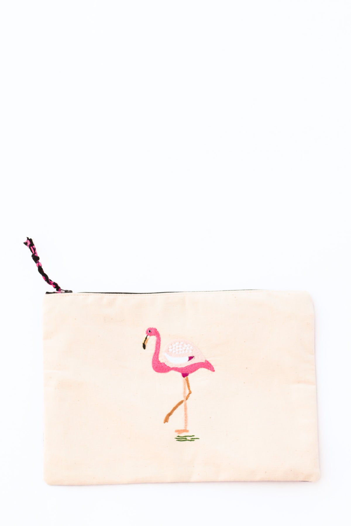 Embroidered Flamingo Pouch, Reflection
