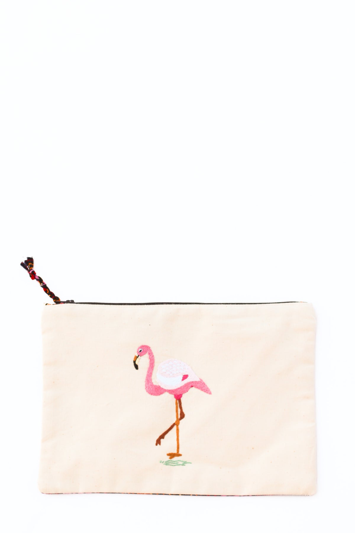 Embroidered Flamingo Pouch, Majestic