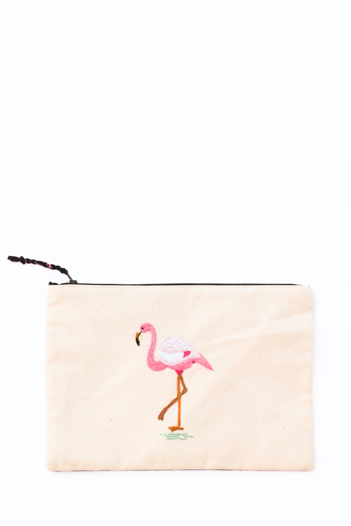 Embroidered Flamingo Pouch, Astoria