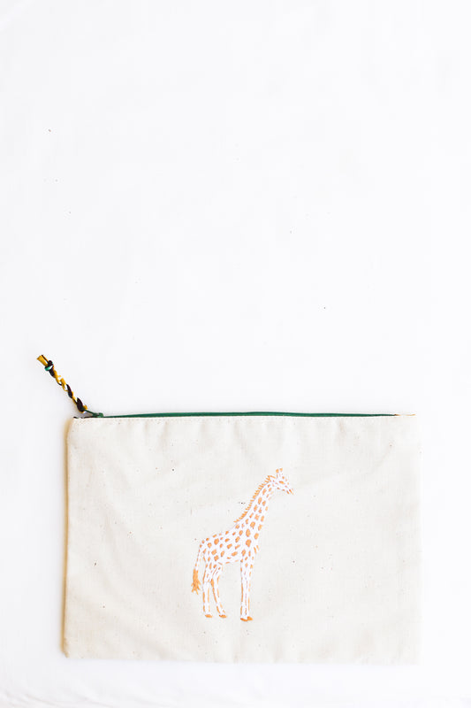 Embroidered Giraffe Pouch, Tangerine
