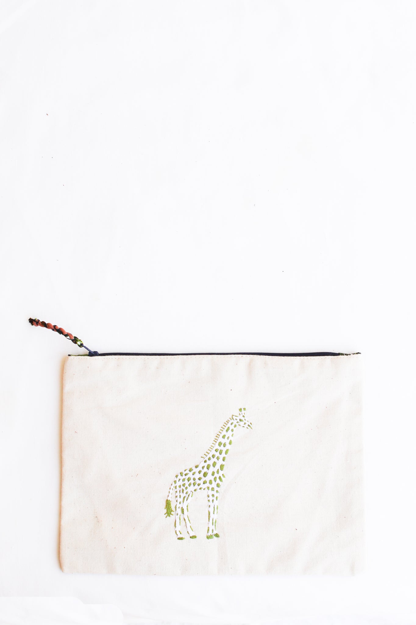 Embroidered Giraffe Pouch, Olive