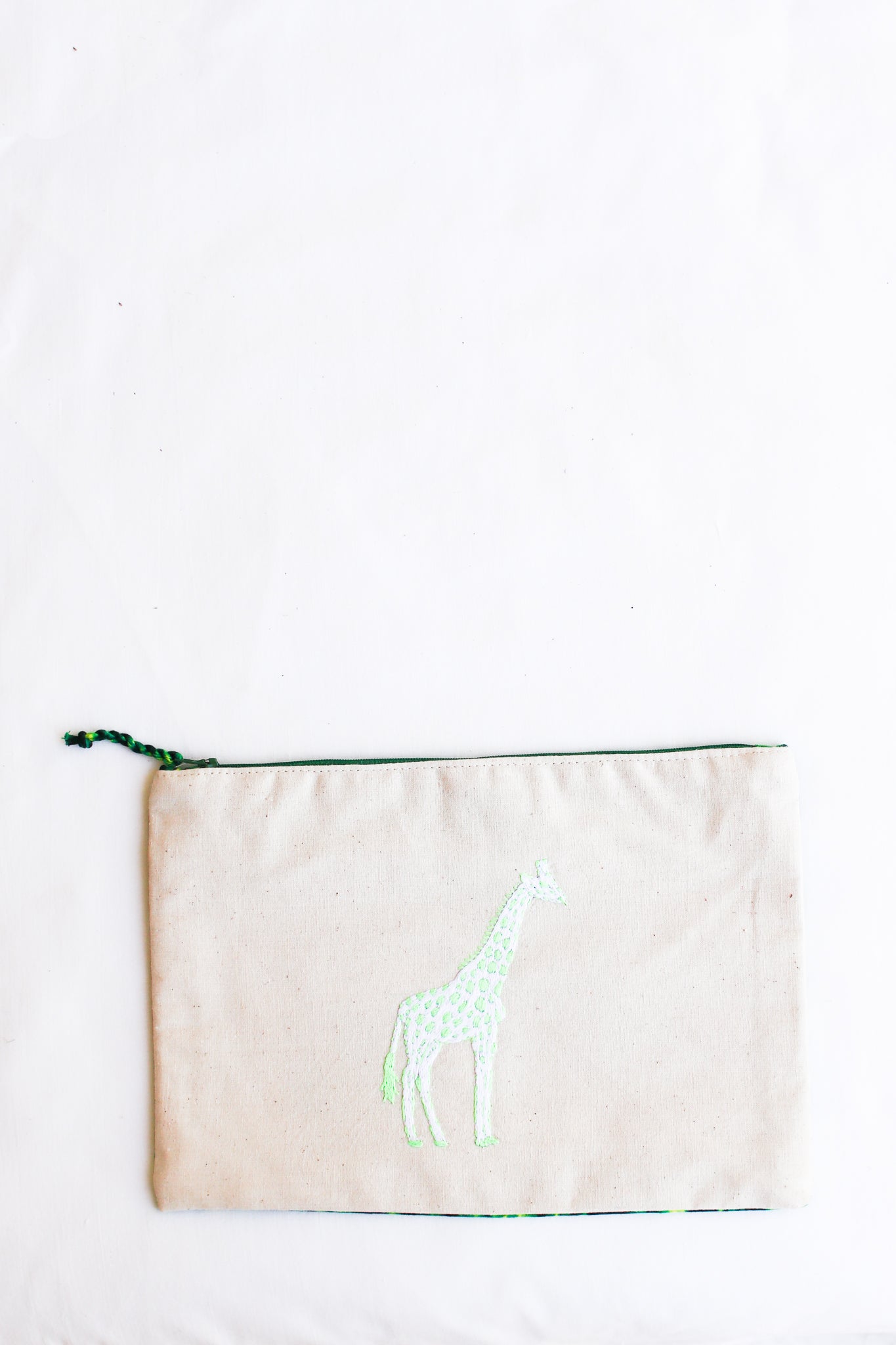 Embroidered Giraffe Pouch, Pistachio