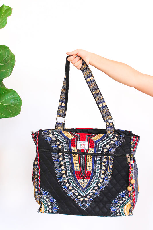 Wax Print Tote, Black Dashiki