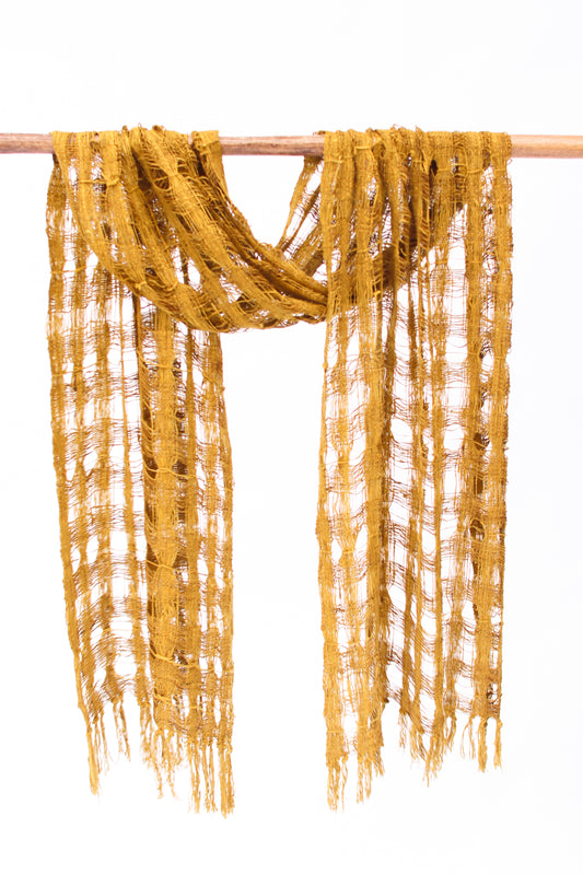 Wild Silk Chunky Open-Weave Scarf, Turmeric + Passion Fruit