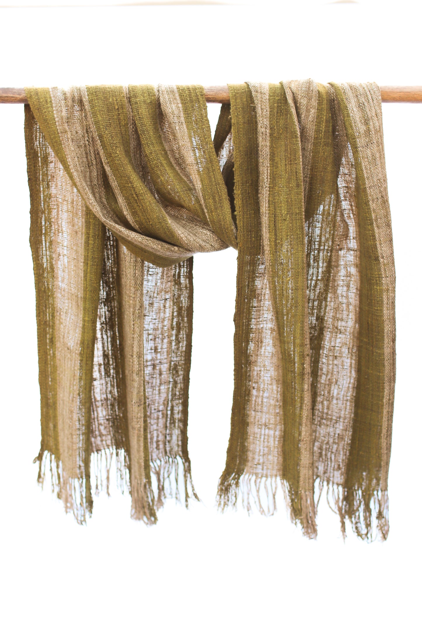 Wild Silk Scarf, Natural + Psaidia Leaves Stripe