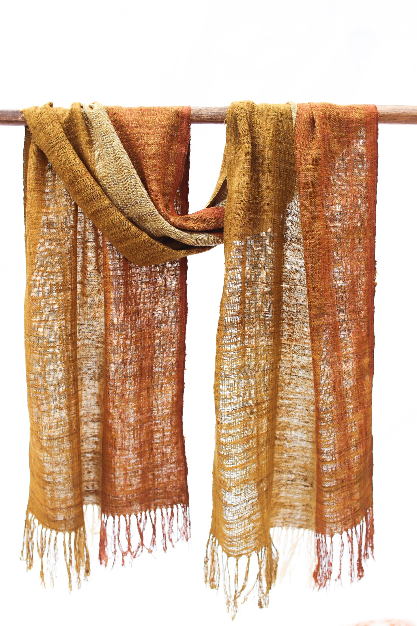 Wild Silk Scarf, Turmeric + Nato Bark + Passion Fruit Stripe