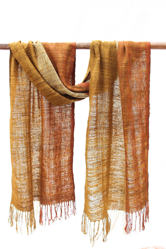 Wild Silk Scarf, Turmeric + Nato Bark + Passion Fruit Stripe