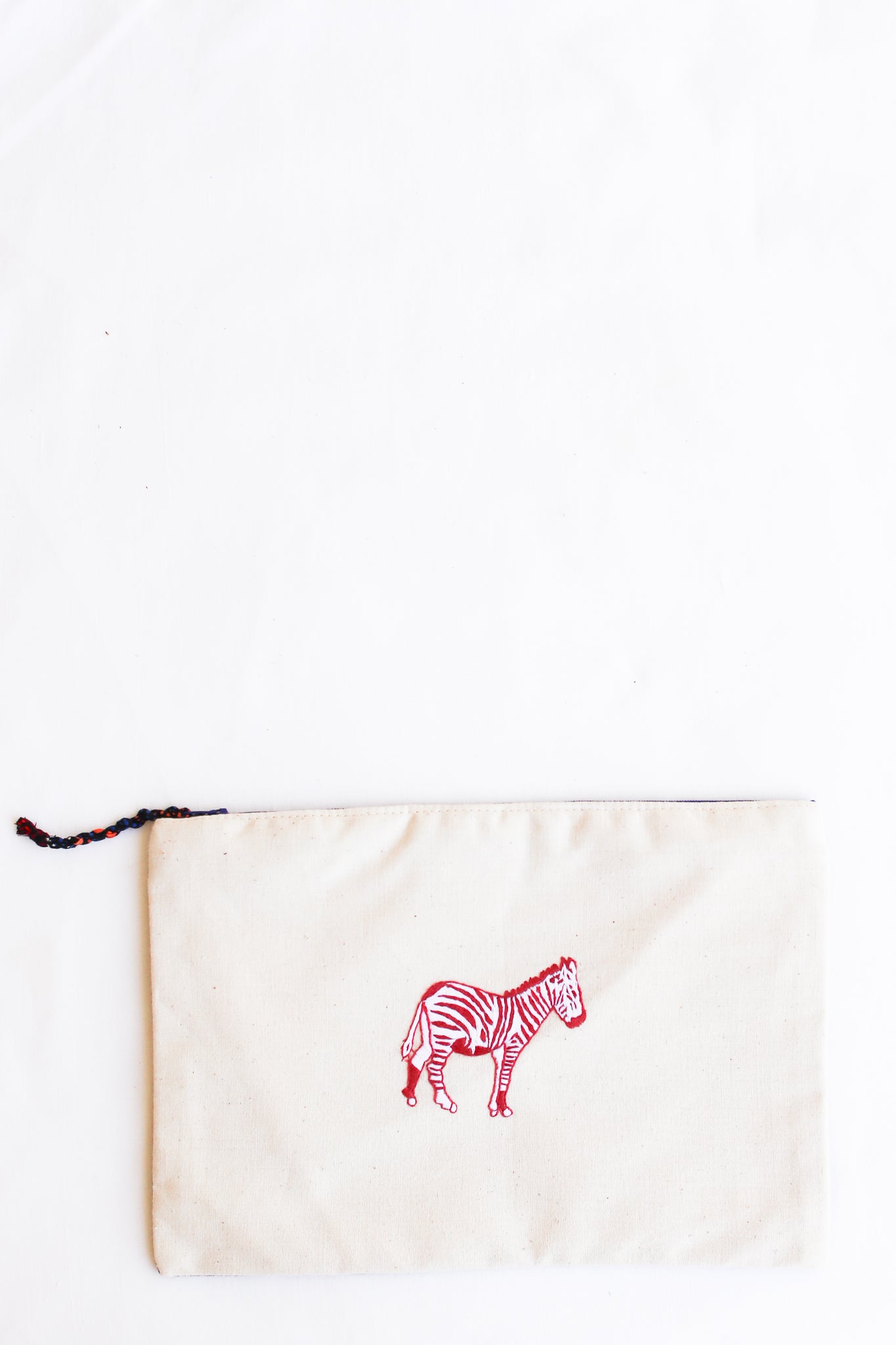 Embroidered Zebra Pouch, Berry