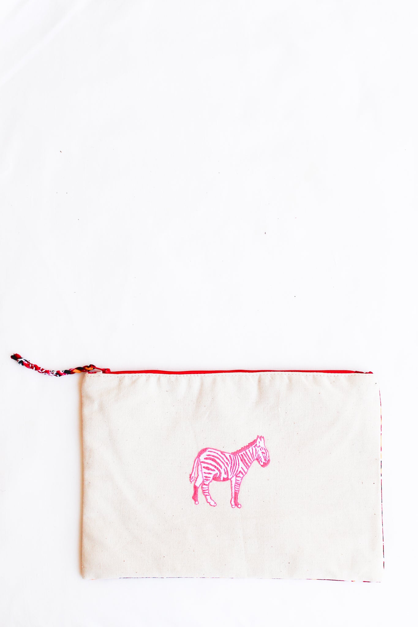 Embroidered Zebra Pouch, Hot Pink