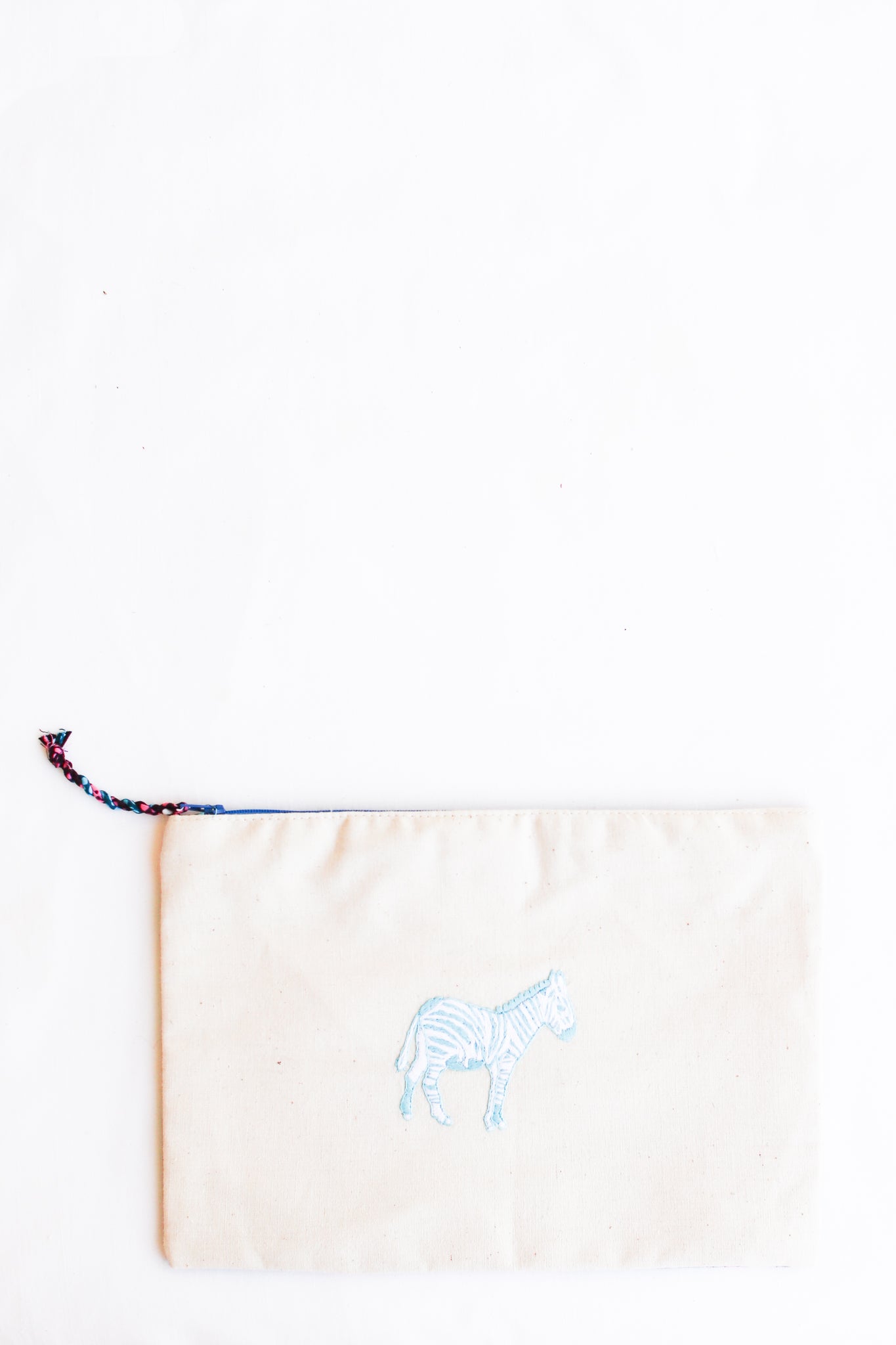 Embroidered Zebra Pouch, Turquoise