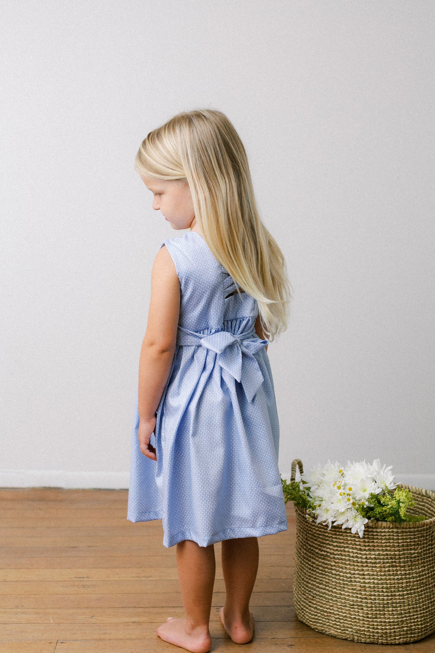 Hand-Smocked Dress Floral, Sky Paisley