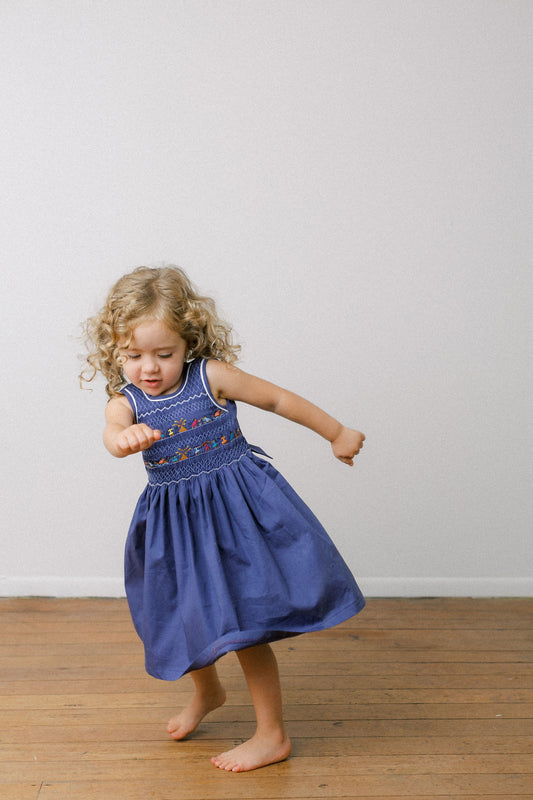 Hand-Smocked Dress Children Playing, Plum