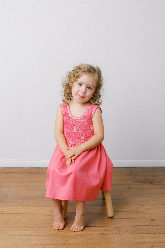 Hand-Smocked Dress Floral, Taffy