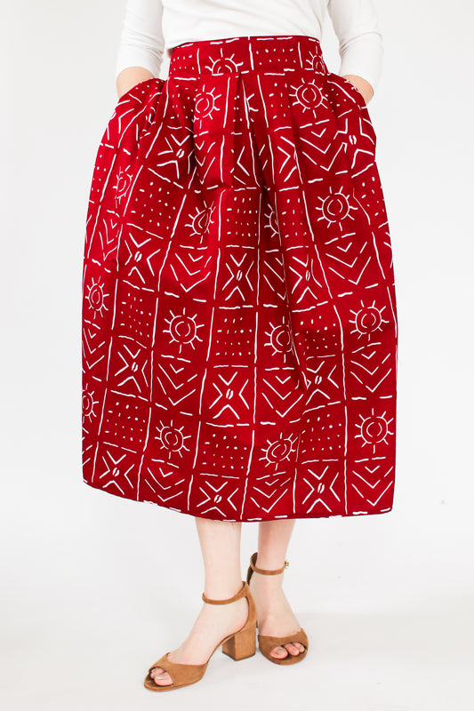 Mapenzi Skirt, Crimson Mudcloth