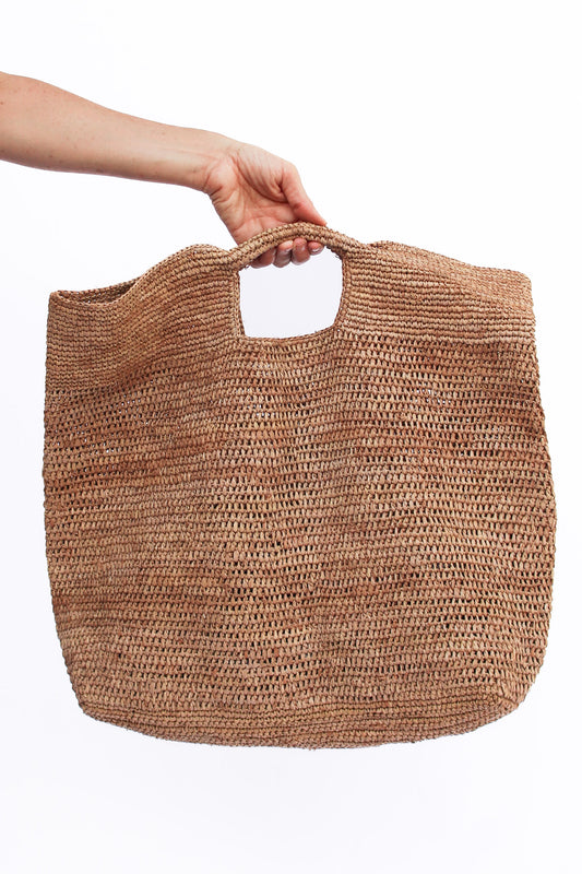 Raffia Slouch Bag, Tea Stained