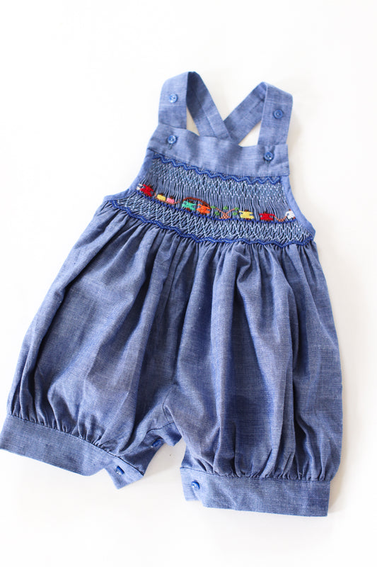 Hand-Smocked Romper Chambray, Children Playing