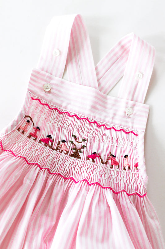 Hand-Smocked Romper Pink and White Stripes, Children Playing