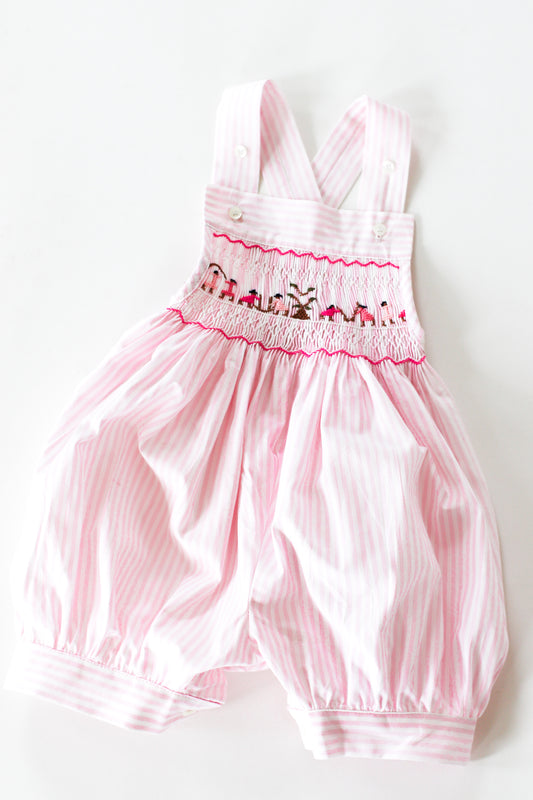 Hand-Smocked Romper Pink and White Stripes, Children Playing