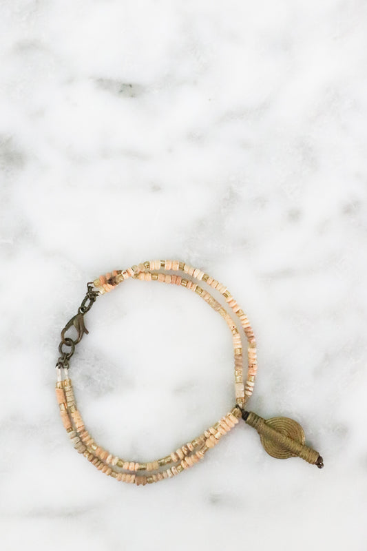 Natural Termite Tunnel Bracelet with Brass Charm