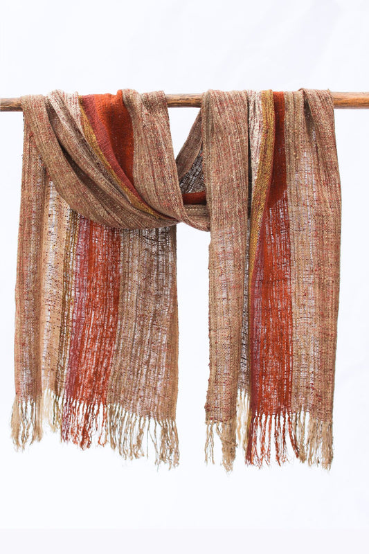 Wild Silk Scarf, Natural + Mushroom + Turmeric + Nato Bark + Sun Bleached