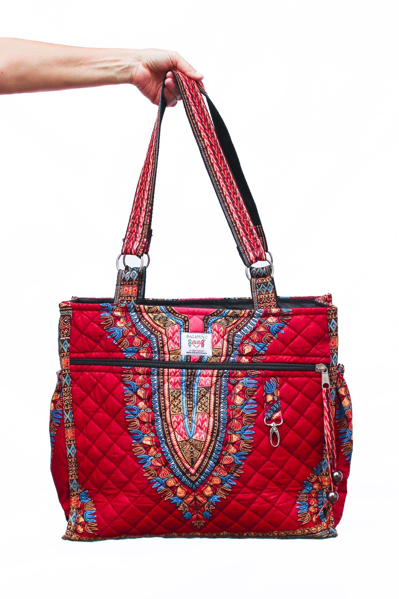 Wax Print Tote, Burgundy Dashiki