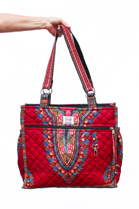 Wax Print Tote, Burgundy Dashiki