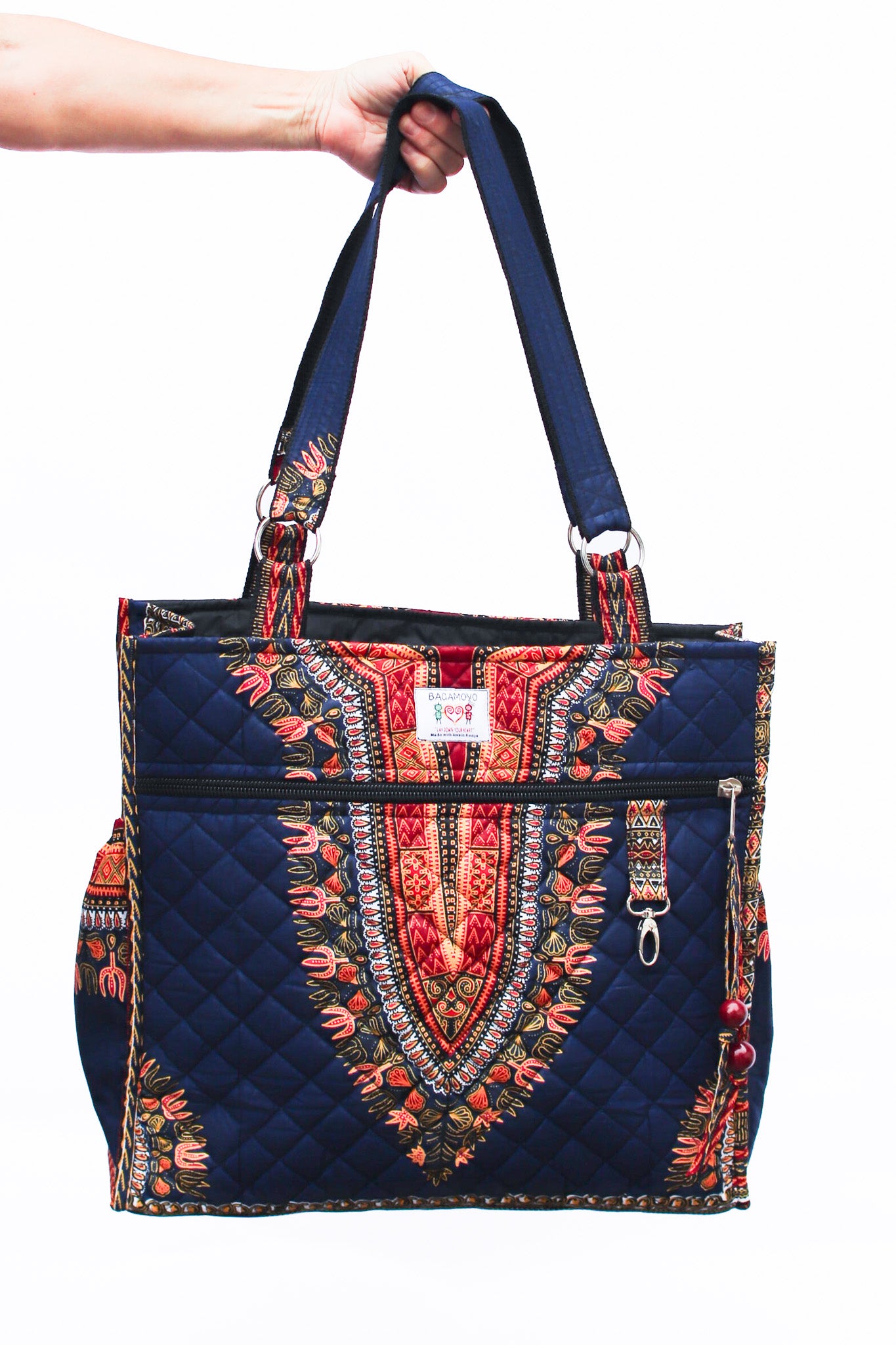 Wax Print Tote, Navy Dashiki