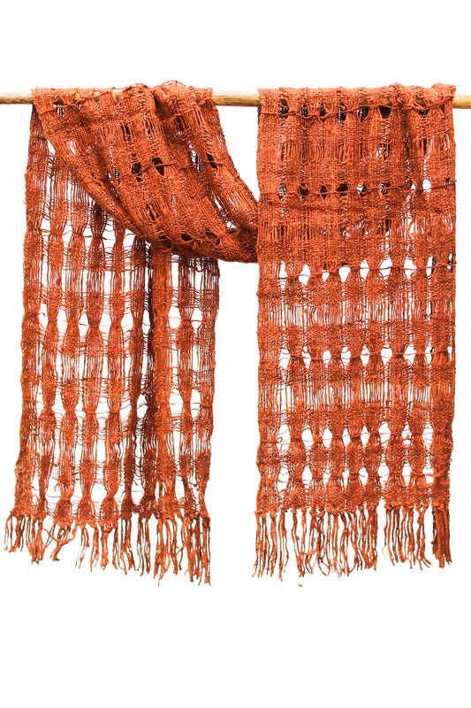 Wild Silk Chunky Open-Weave Scarf, Nato Bark + Turmeric