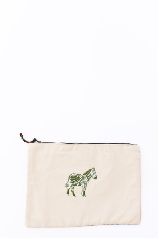 Embroidered Zebra Pouch, Chartreuse