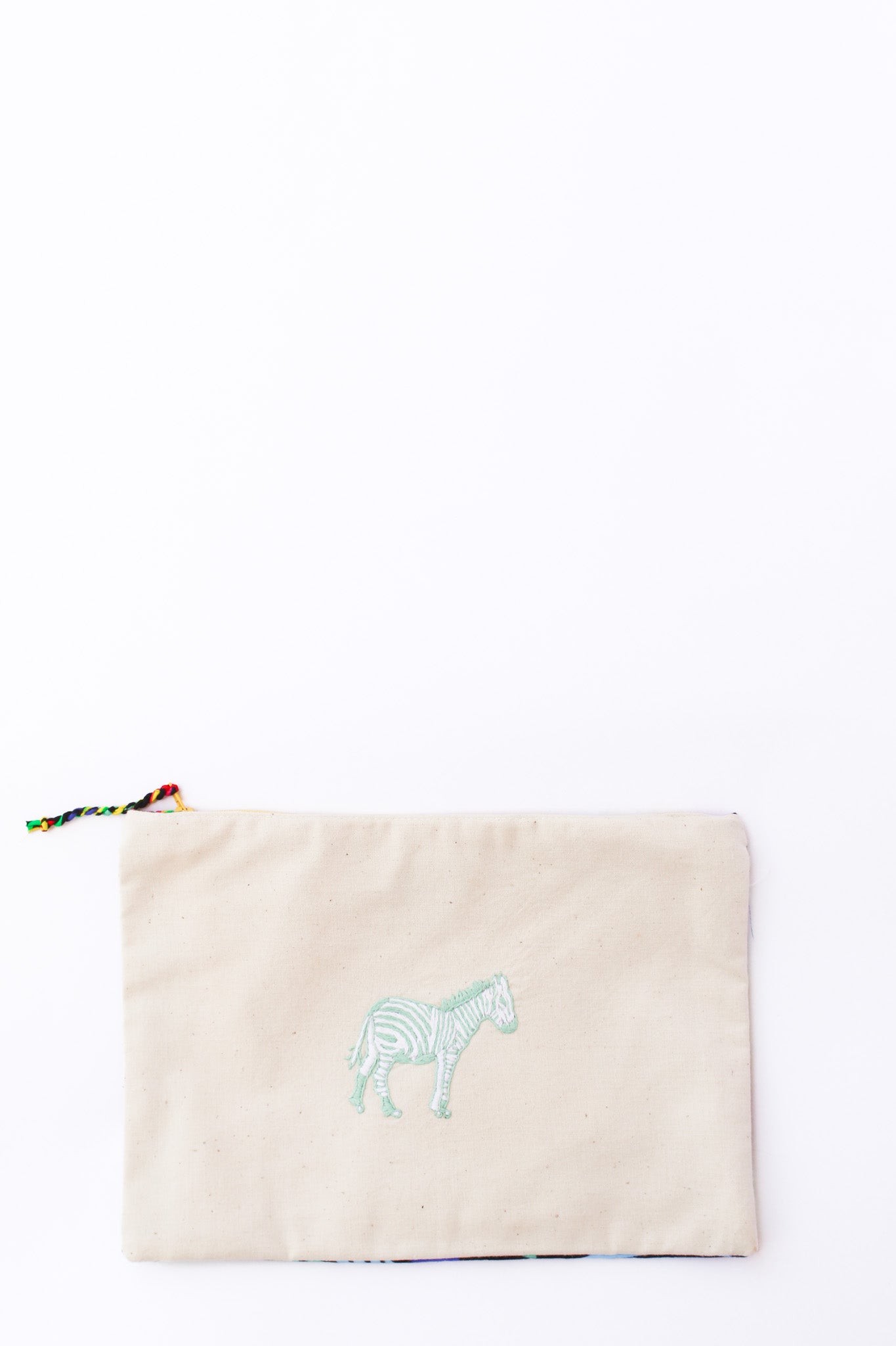 Embroidered Zebra Pouch, Pastachio