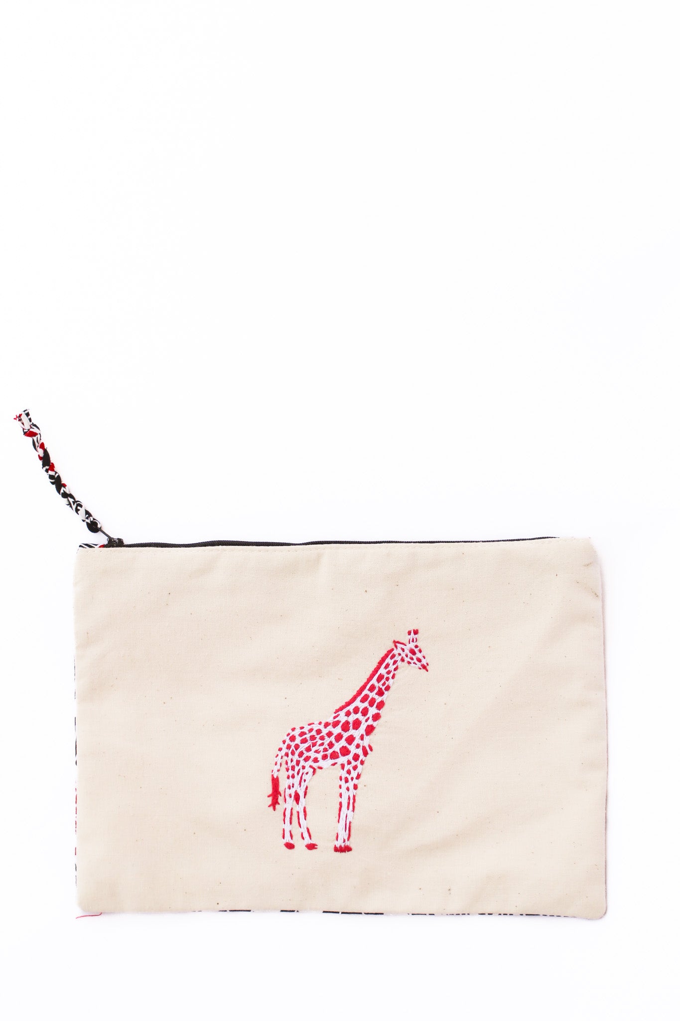 Embroidered Giraffe Pouch, Berry