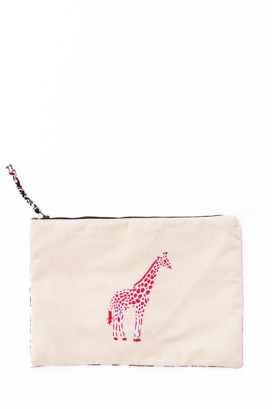 Embroidered Giraffe Pouch, Berry