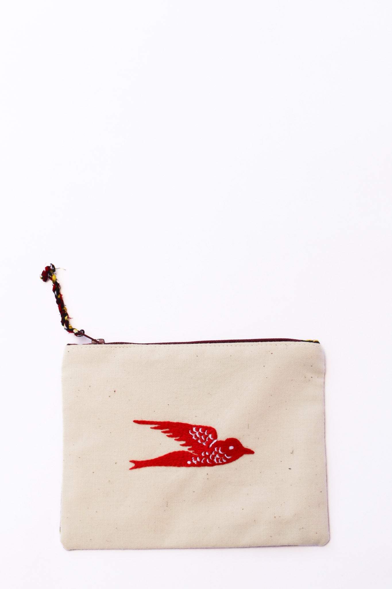 Embroidered Swallow Pouch, Scarlet