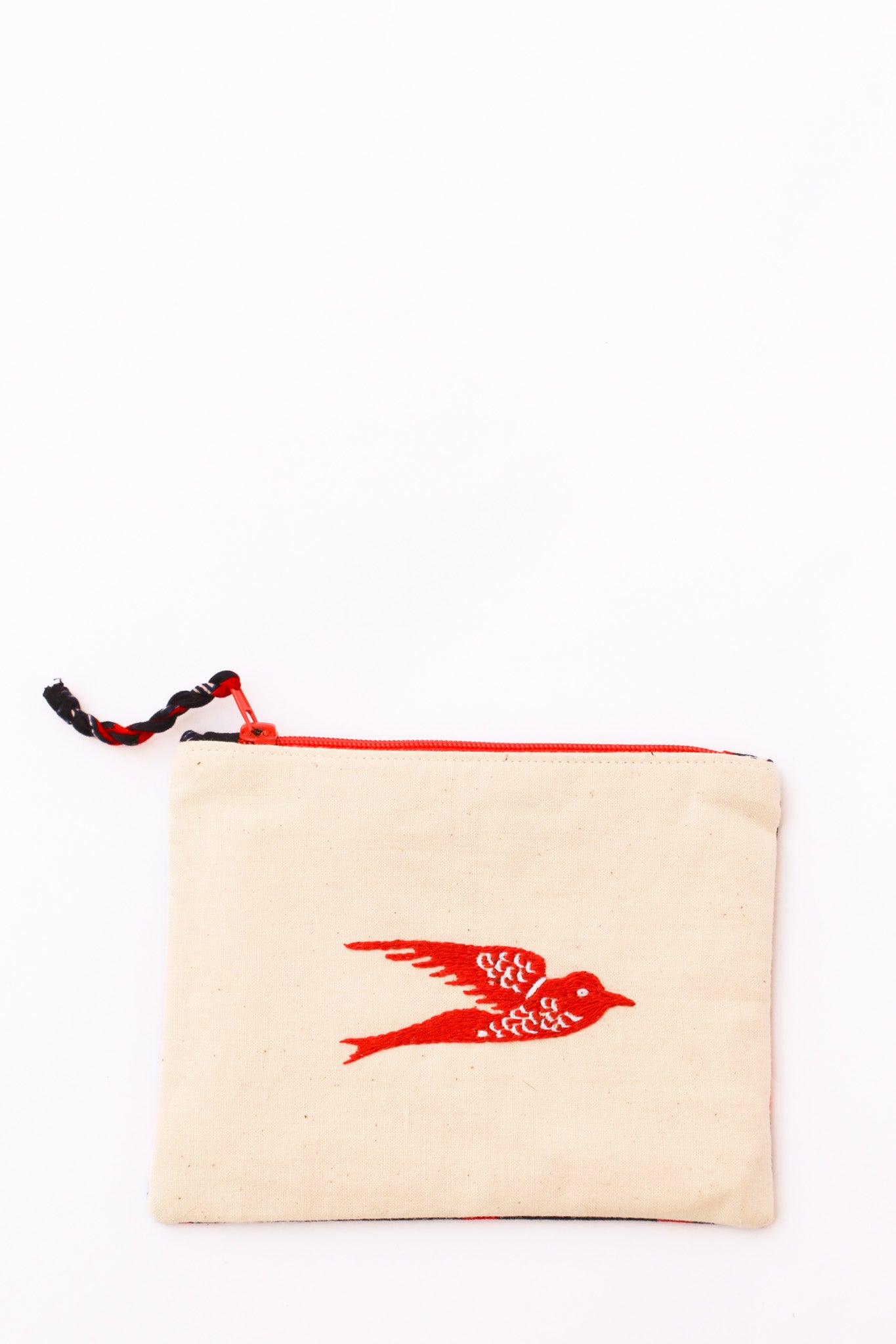 Embroidered Swallow Pouch, Red