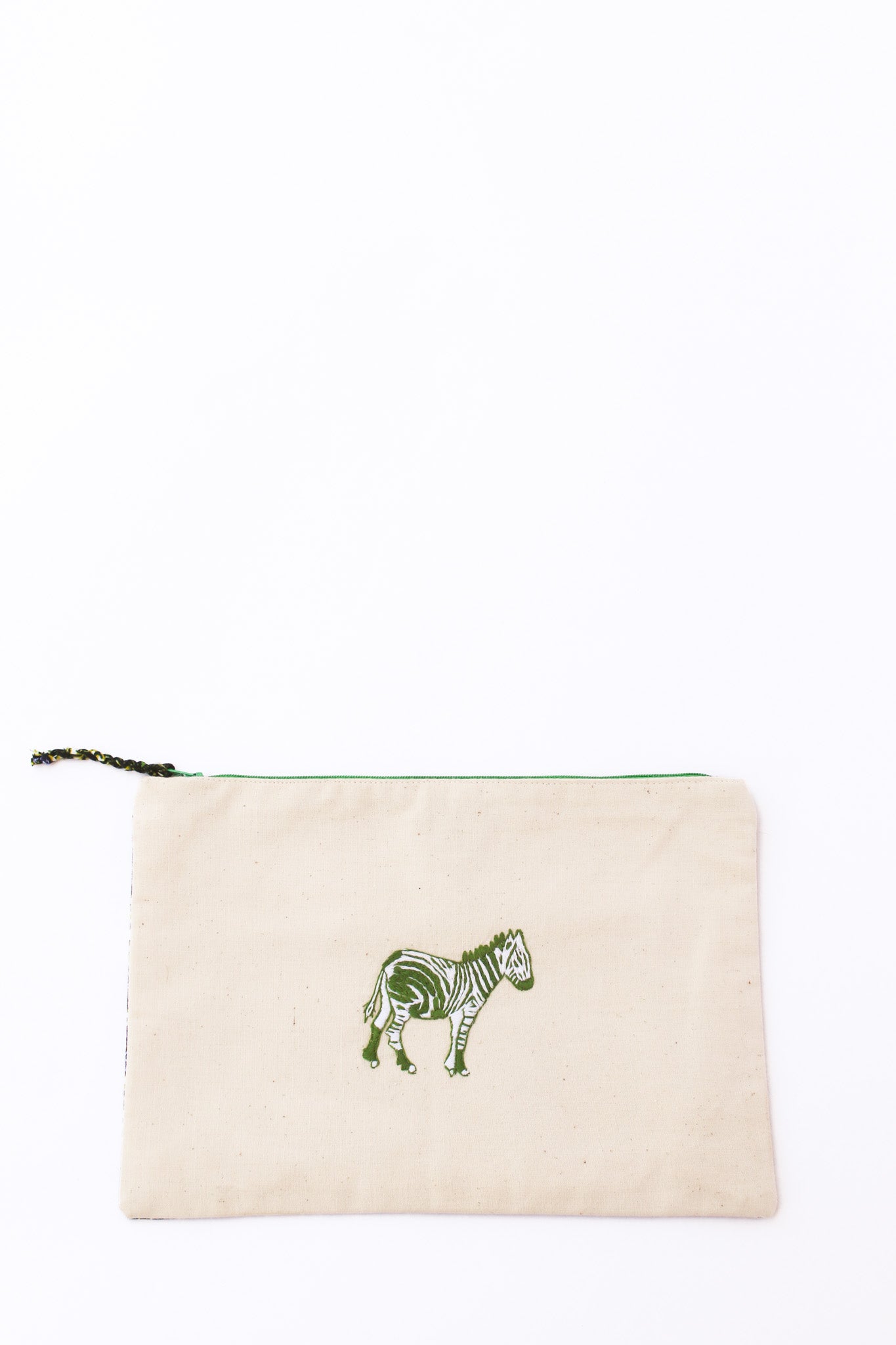Embroidered Zebra Pouch, Avocado
