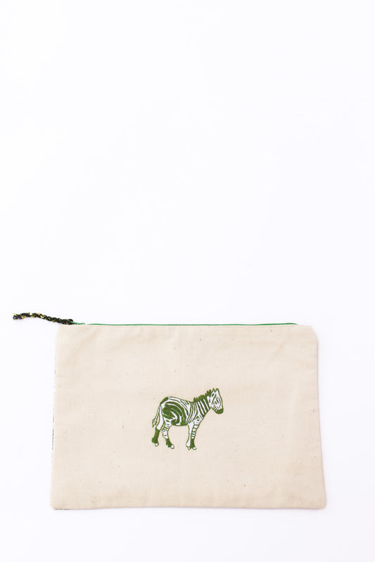 Embroidered Zebra Pouch, Avocado
