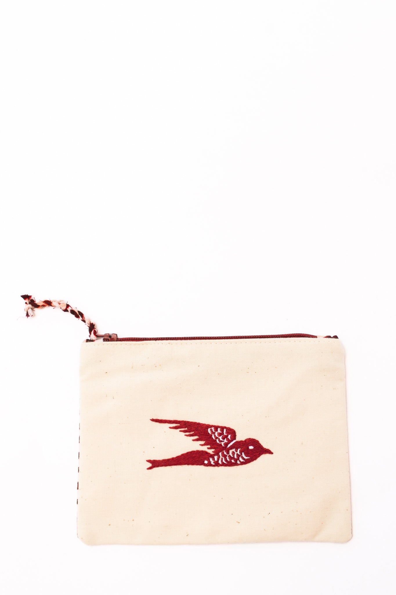 Embroidered Swallow Pouch, Plum
