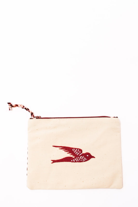 Embroidered Swallow Pouch, Plum