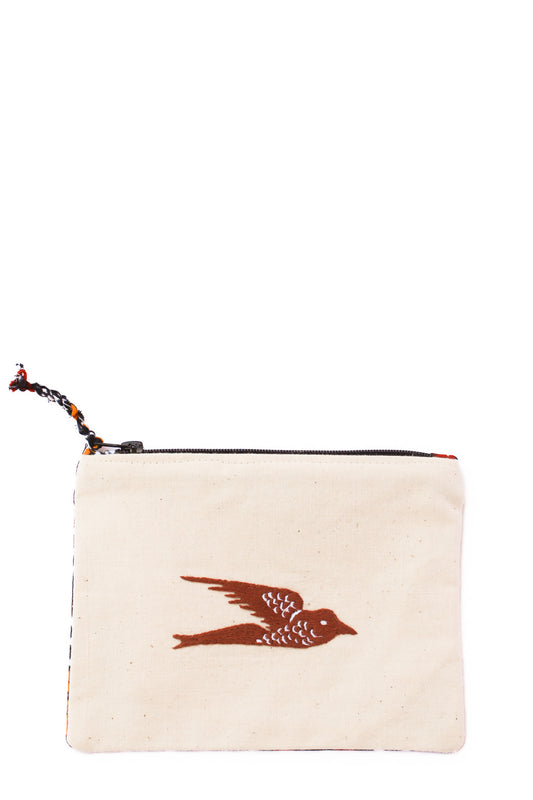 Embroidered Swallow Pouch, Cocoa