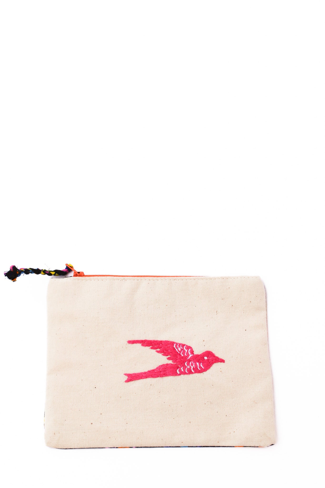 Embroidered Swallow Pouch, Hot Pink