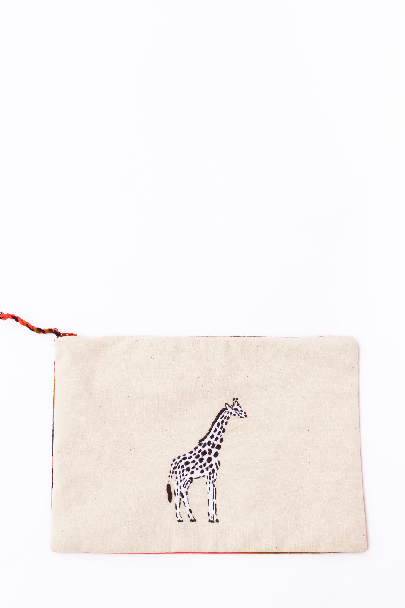 Embroidered Giraffe Pouch, Chocolate