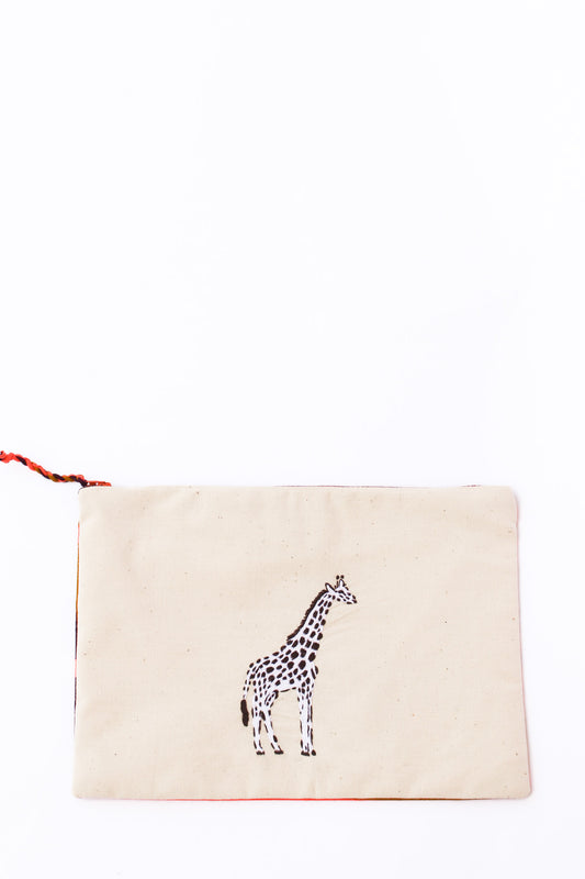 Embroidered Giraffe Pouch, Chocolate
