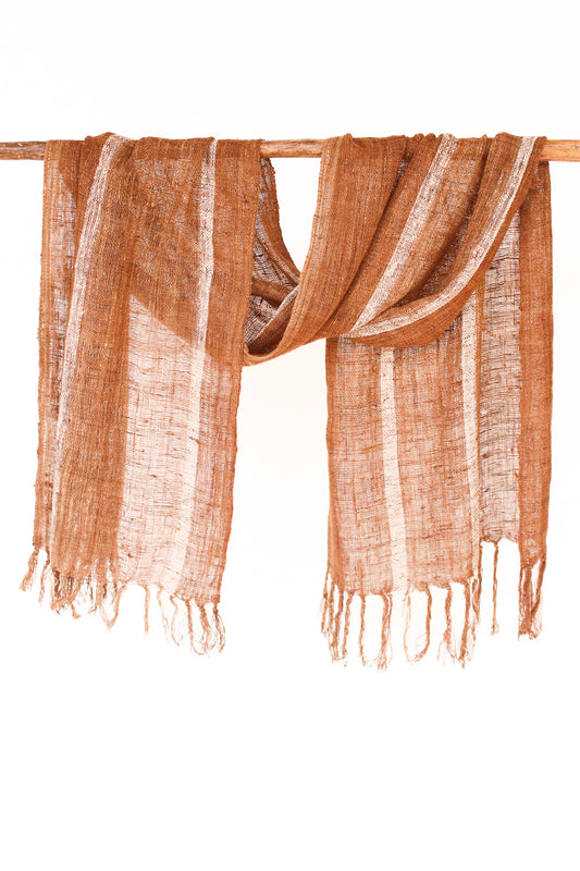 Wild Silk Scarf Stripes Natural + Mushroom, Medium