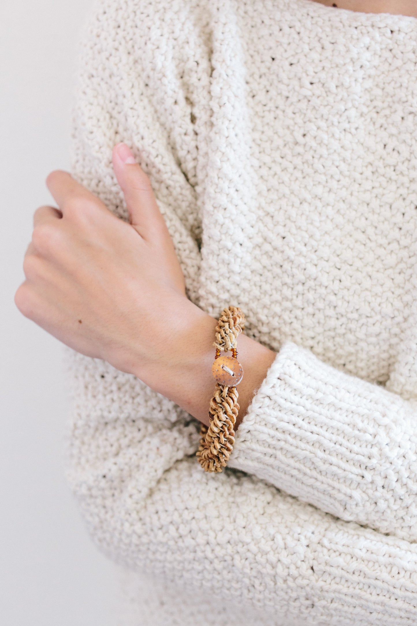 Ostrich Eggshell Namibian Roll Bracelet, Sienna