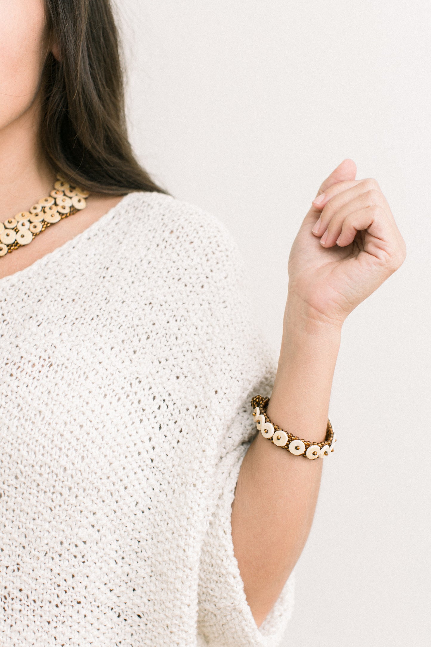 Ostrich Eggshell Single-Row Skoonheid Bracelet, Copper
