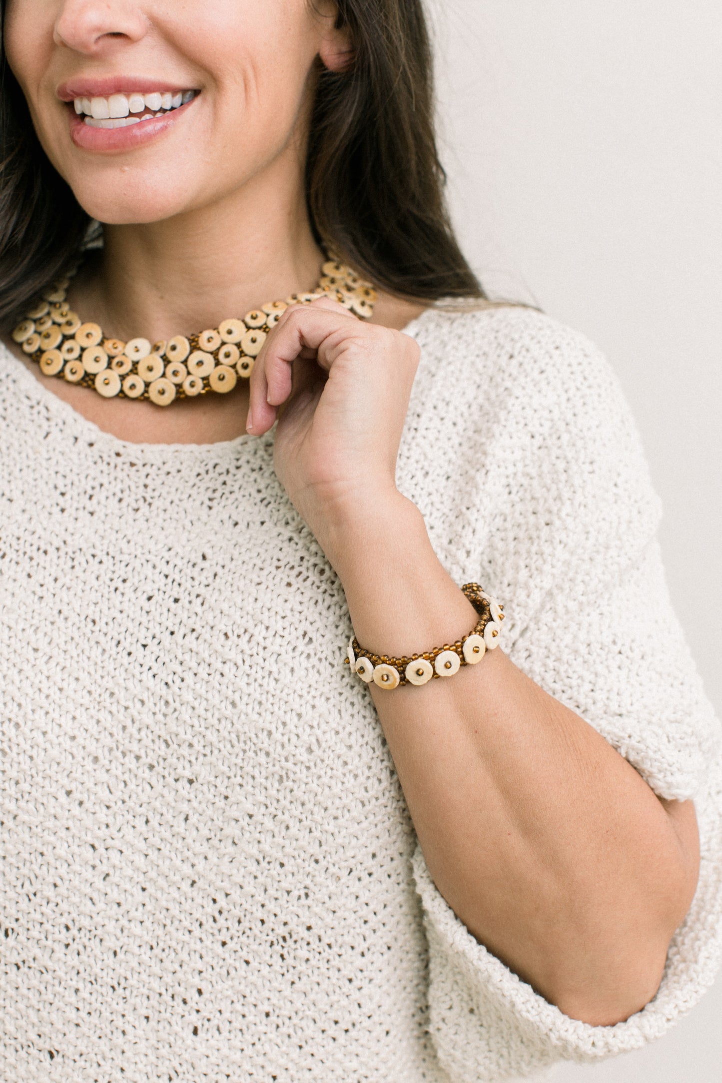 Ostrich Eggshell Single-Row Skoonheid Bracelet, Copper