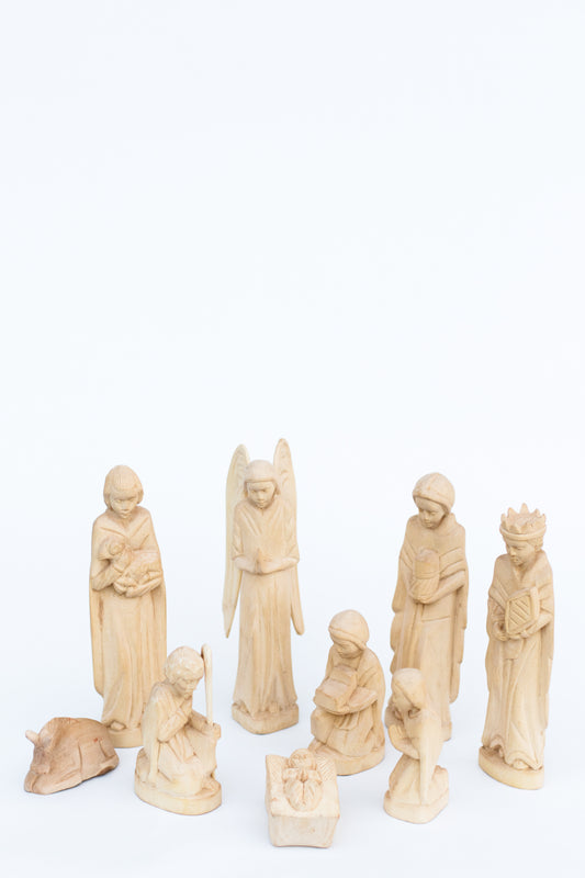 Hand-Carved Fanazava Wood Nativity (9 Figures)