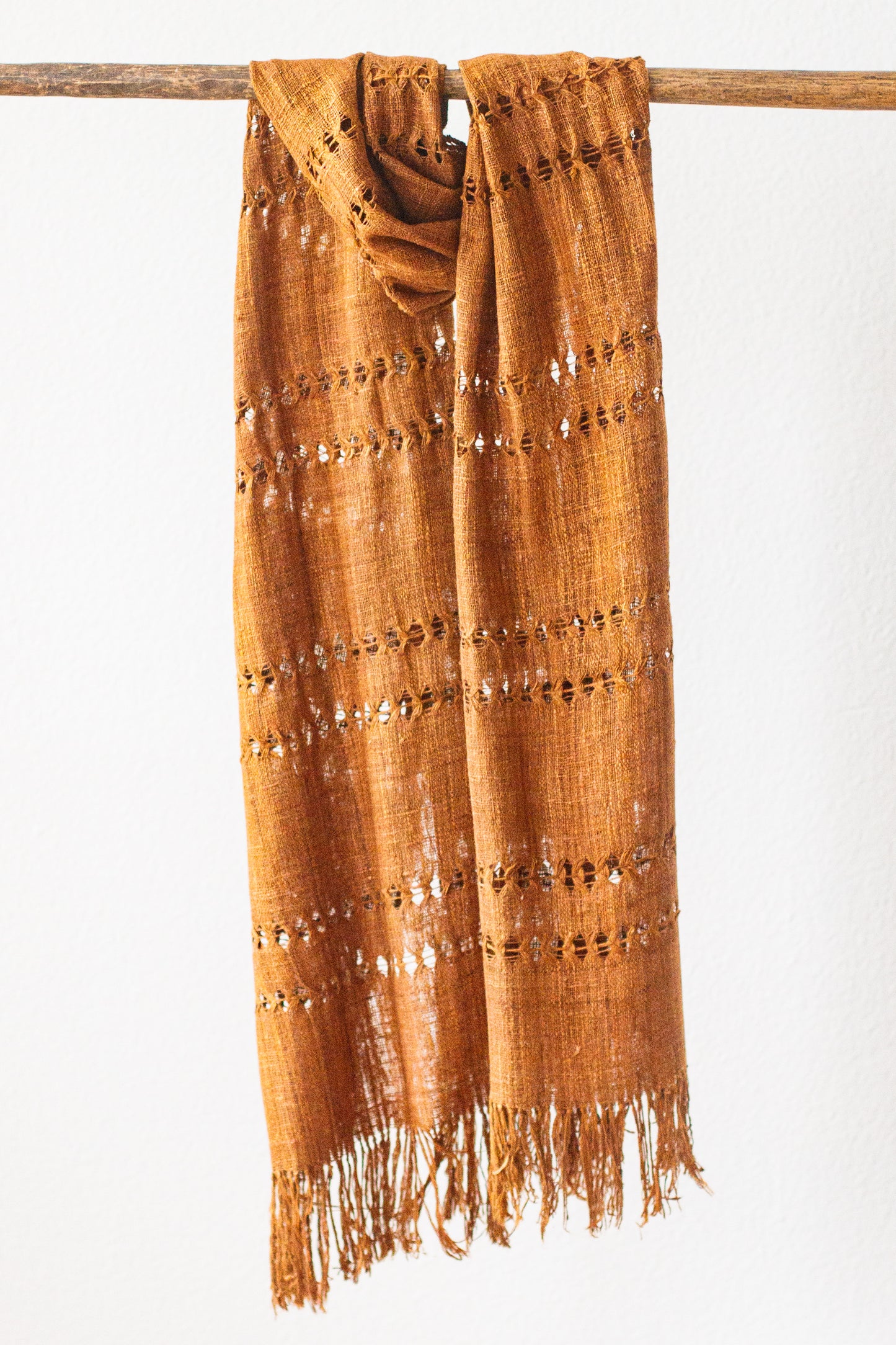 Wild Silk Spider Weave Scarf, Nato Bark + Turmeric